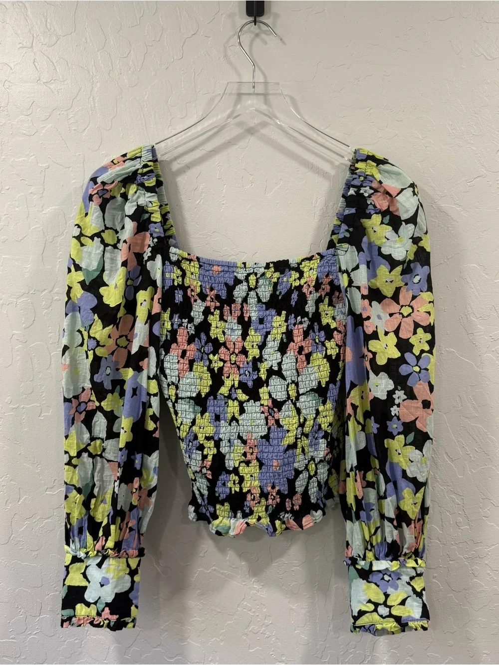 Free People Ariana Floral Puff Sleeve Blouse Size S